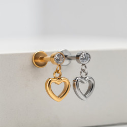 Лабрет с подвеской Сердце Сталь 1.2 мм