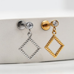 Лабрет с подвеской Ромб 1.2 мм Сталь