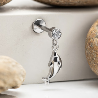 Лабрет с подвеской Дельфин 1.2 мм Сталь