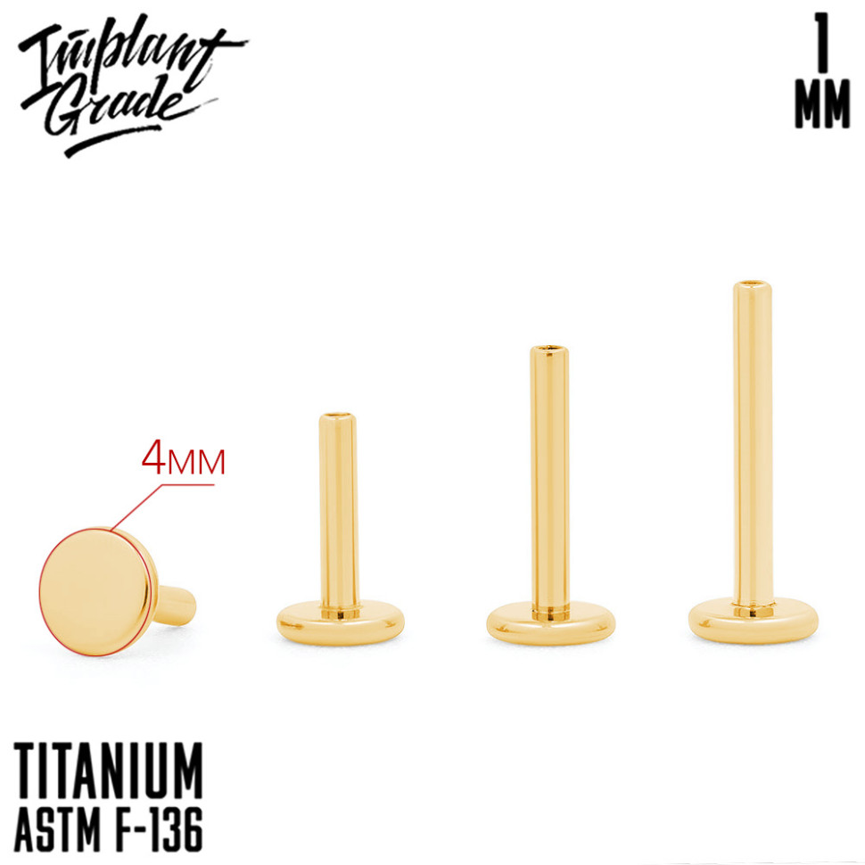 Ножка лабрета Gold IG 1 мм титан, основа 4 мм